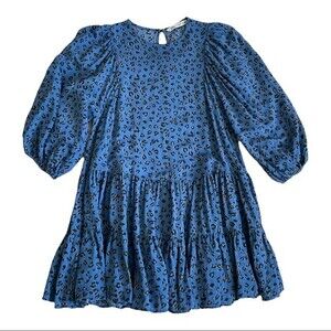 Zara Blue Animal Print Mini Tiered Swing Dress XS Casual Spring Summer